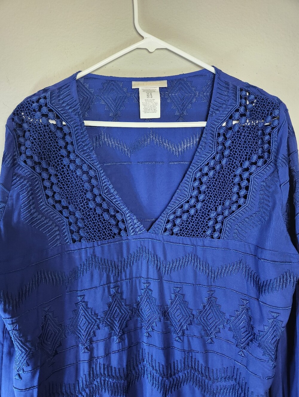 La Blanca Womens |M| Island Fare Blue Crochet/Embroidered Tunic Swim Cover Up - Picture 4 of 9